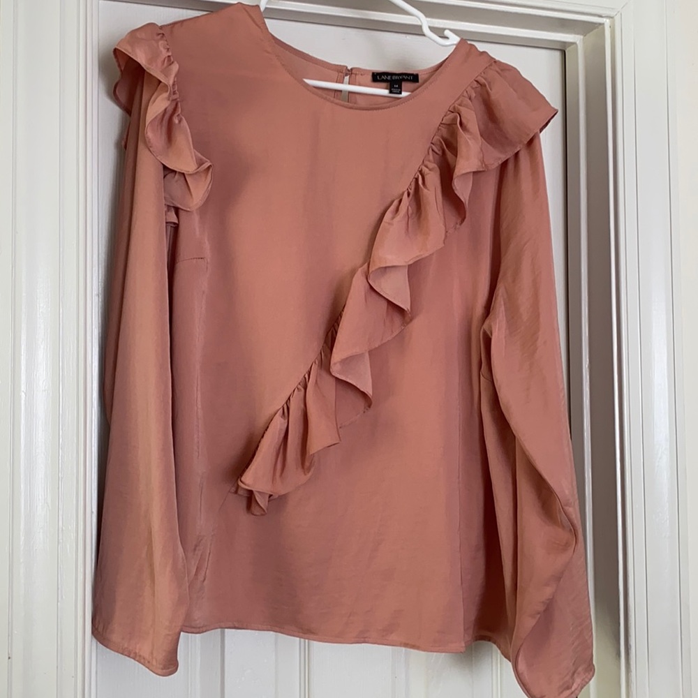 Gently worn peach Lane Bryant blouse with ruffles